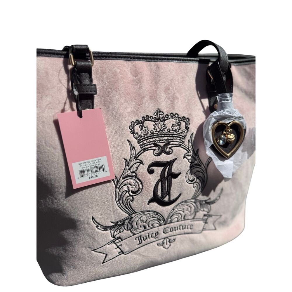 Juicy Couture Pink Velour Gothic Crown Daydreamer Tote Bag Charm NWT